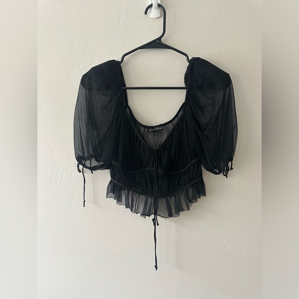 For Love & Lemons Mesh Crop Puff Sleeve Top